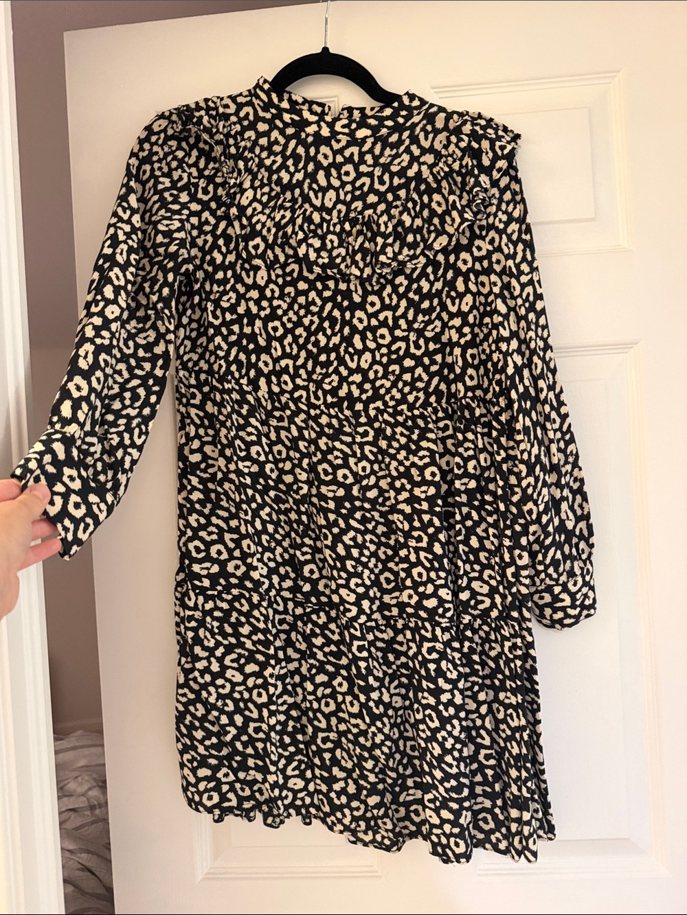 Zara Black and Cream Leopard Print Long Sleeve Dress